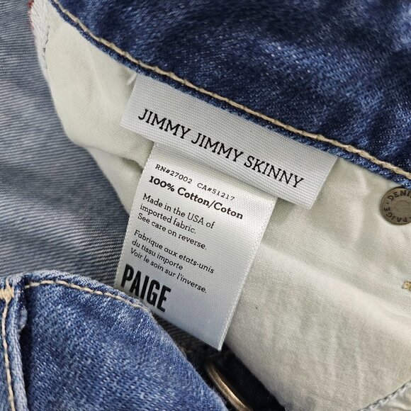 Paige Jimmy Jimmy Skinny Distressed Raw Cut-Off Hem Low Rise Blue Jeans Size 25 - Picture 14 of 16